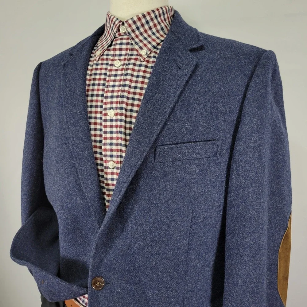 J.Crew‎ Men's Tweed Sport Coat Blazer Two Button Twill Navy Wool Blend 44R